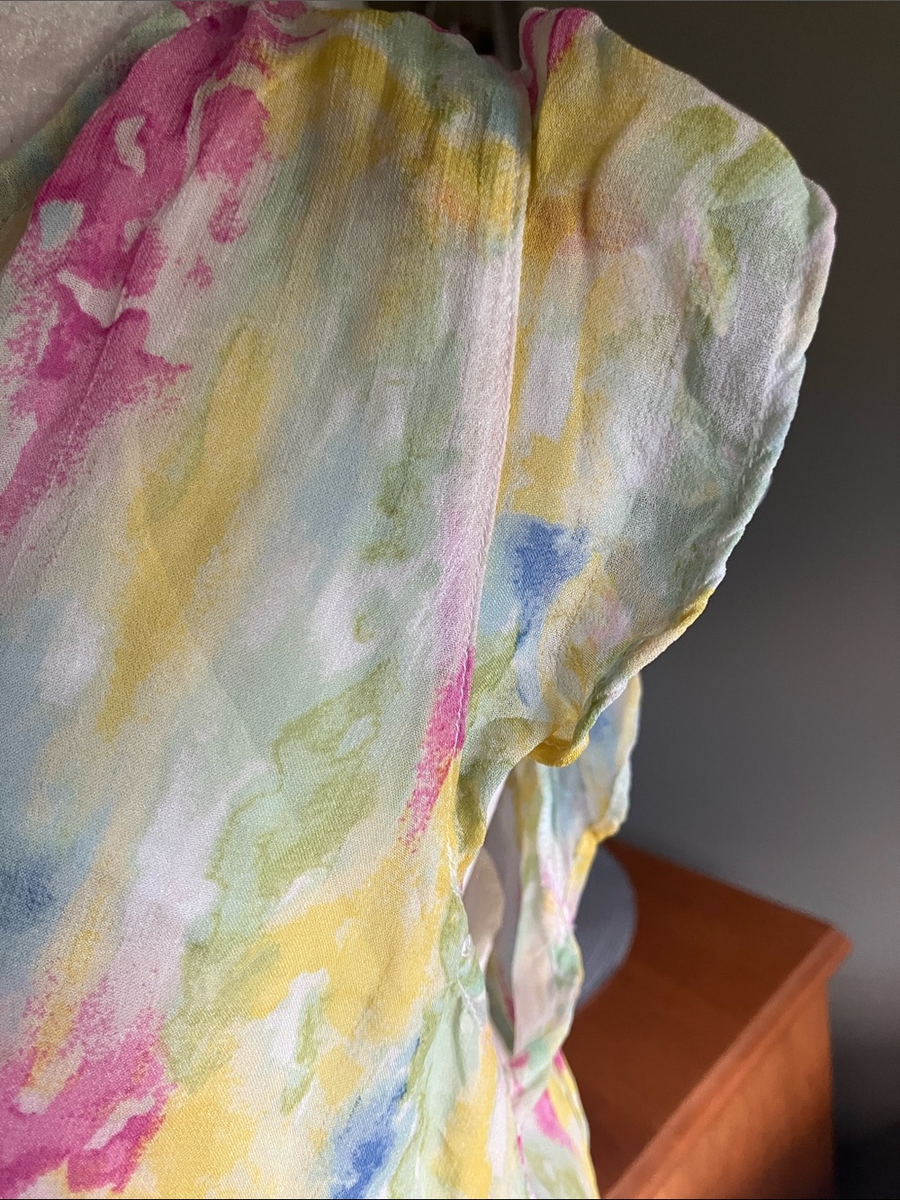 Anthropologie Pastel Watercolor Dress Yellow Pink Blue Green no tassel 14 - Picture 3 of 13